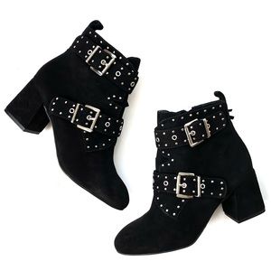 | rebecca minkoff • logan suede studded buckle bootie • size 6 |